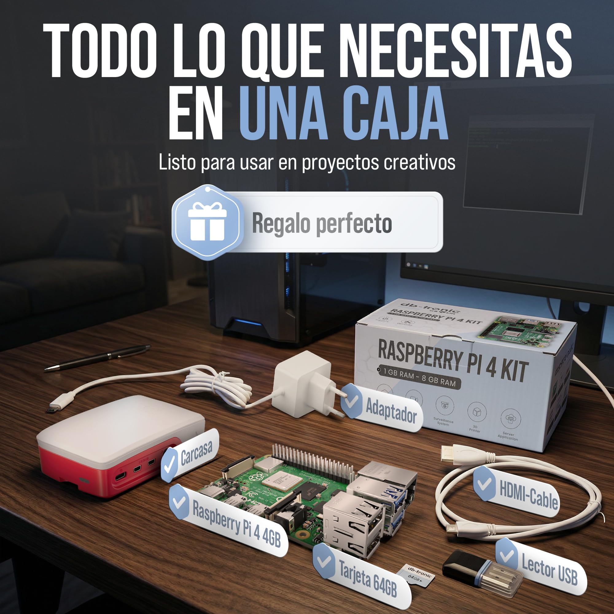 db-tronic Raspberry Pi 4 4 GB Starter Kit | Edición 64 GB | Alimentación 15 W | Carcasa | HDMI 4K | Disipadores | Ideal para Home Assistant y el Smart Home