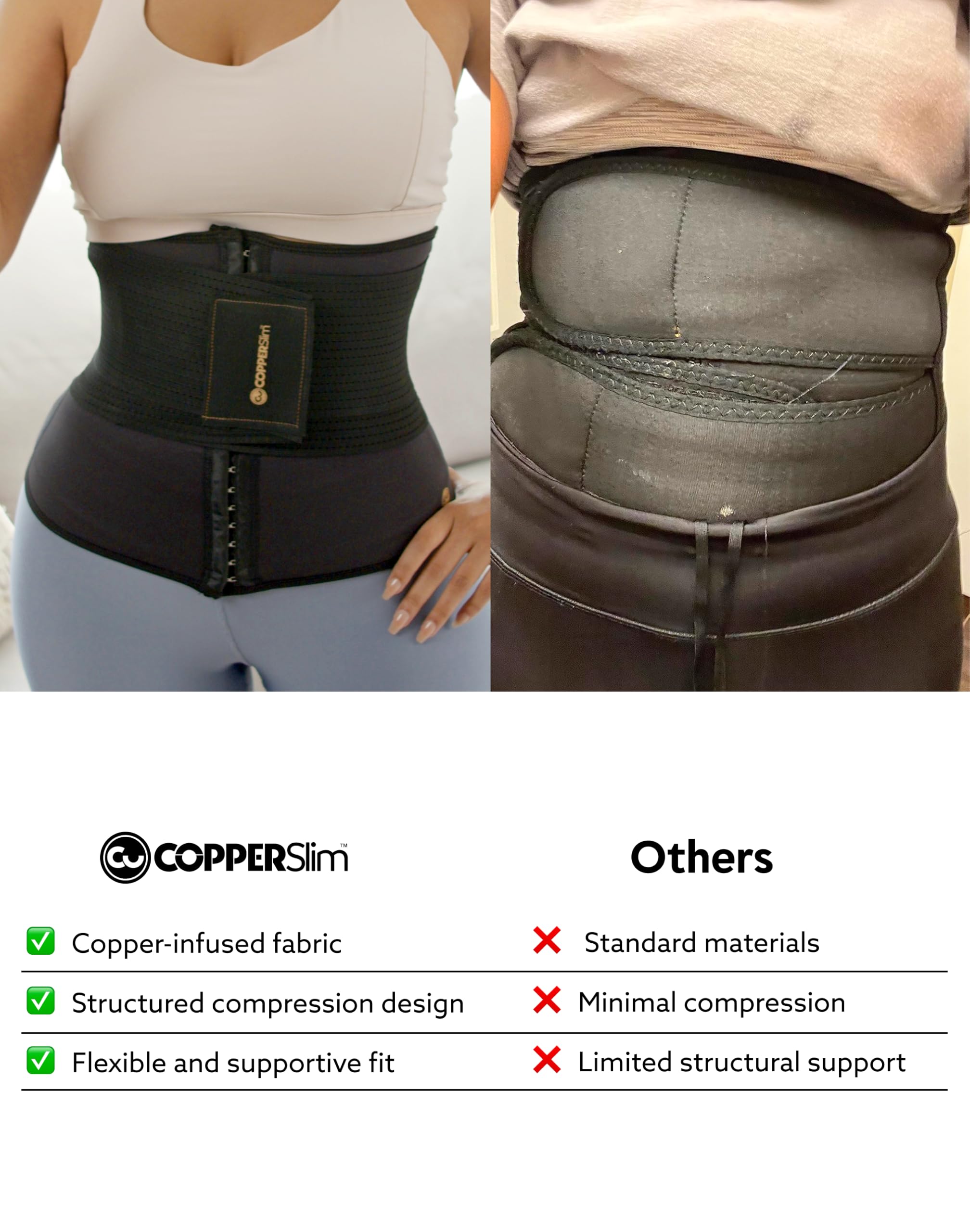 COPPER SLIM - Kit de esculpir el cuerpo de reloj de arena para mujer - Cincher de cintura y entrenador de cintura con tela de sudor para adelgazar todo el cuerpo