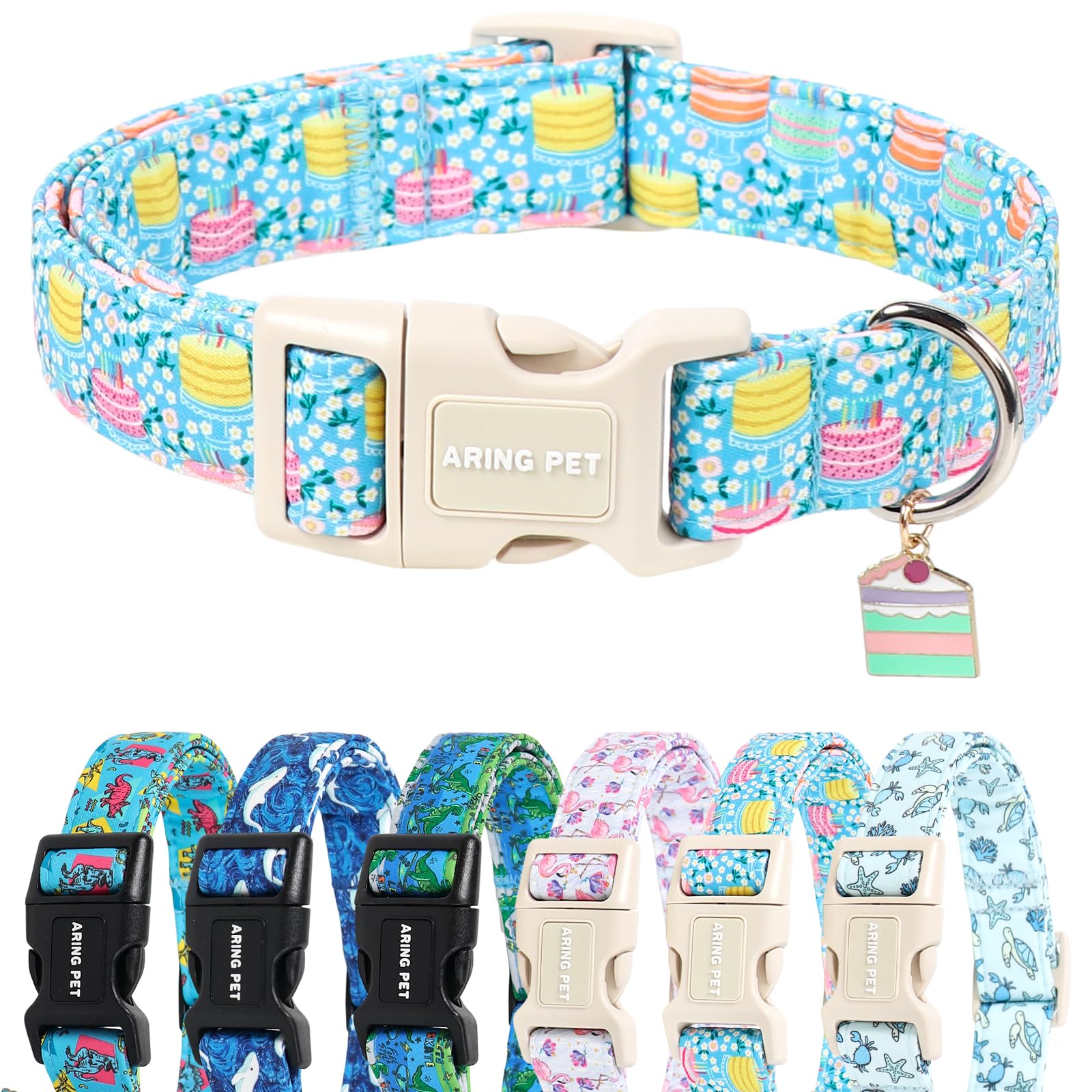 ARING PET Happy Birthday Dog Collar, Cute Blue Cake Doggy Collars for Puppy Small Medium Large Boy Girl Dogs, for Dog Birthday Parties Photo Shoots Celebration Gifts-S