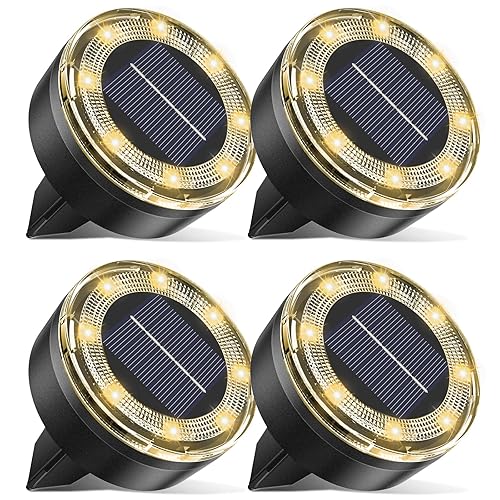 Mini Solar Ground Lights, 4 Pack Solar Lights Outdoor Waterproof,