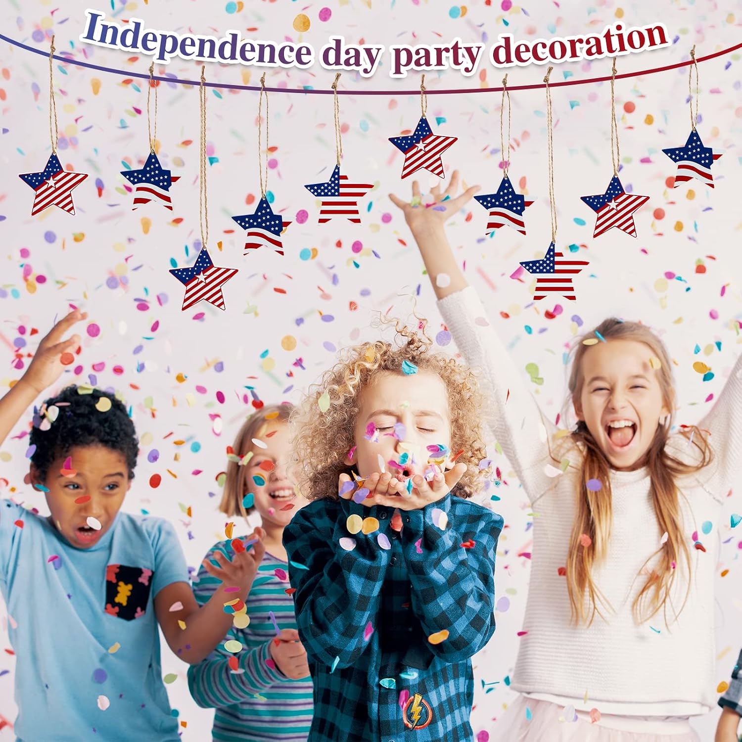 Jetec 48pcs Patriotic Star Ornaments for Tree, Red White Blue American Flag Hanging Ornaments, 4th of July Independence Day Party Decorations, Labor Day Veterans Days Hanging Decor for Home Yard Tree