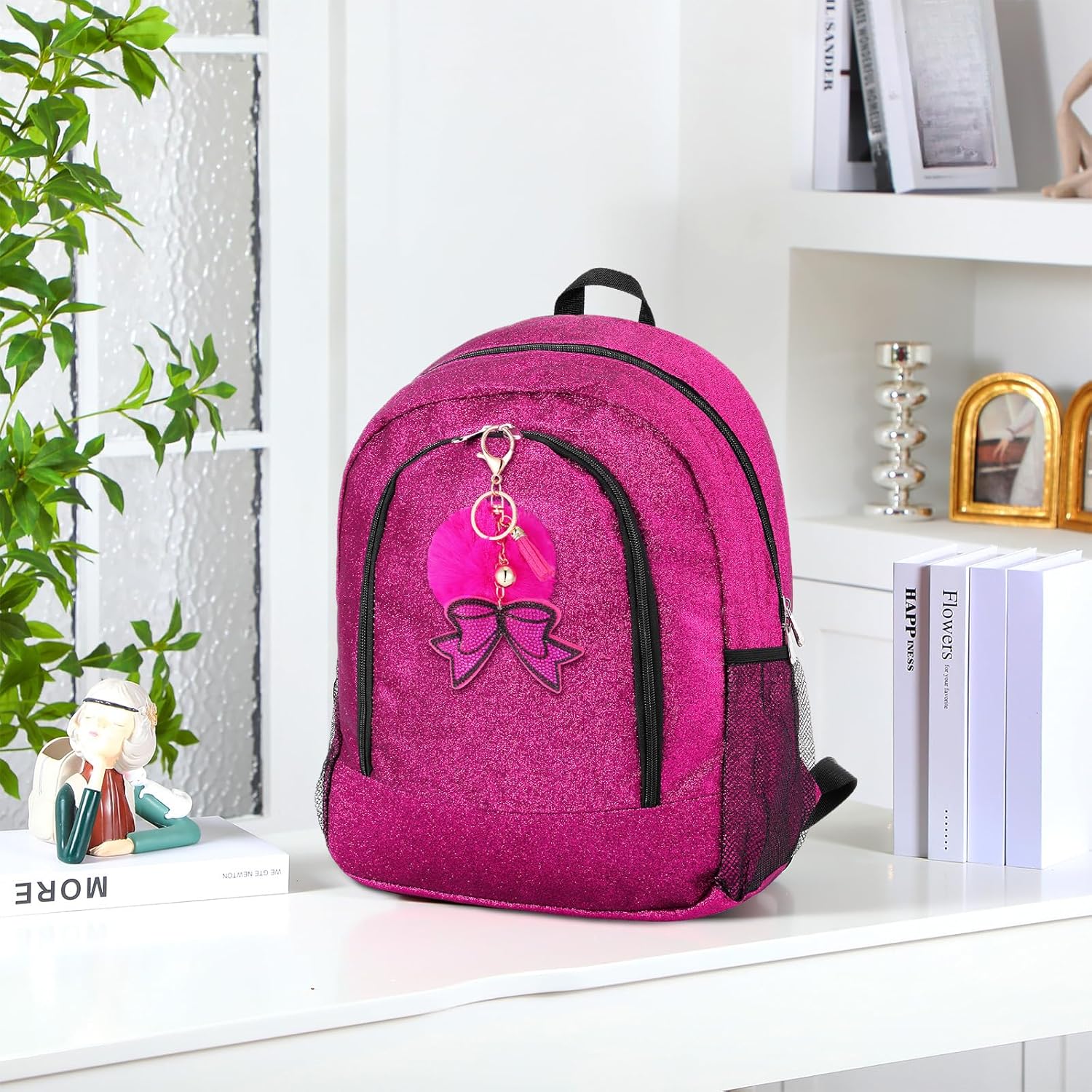 Large Cheer Backpack with Bow Keychain Cheerleading Glitter Backpack Cheerleaders Gift Cheer Bags for Sport(Hot Pink) - Image 7