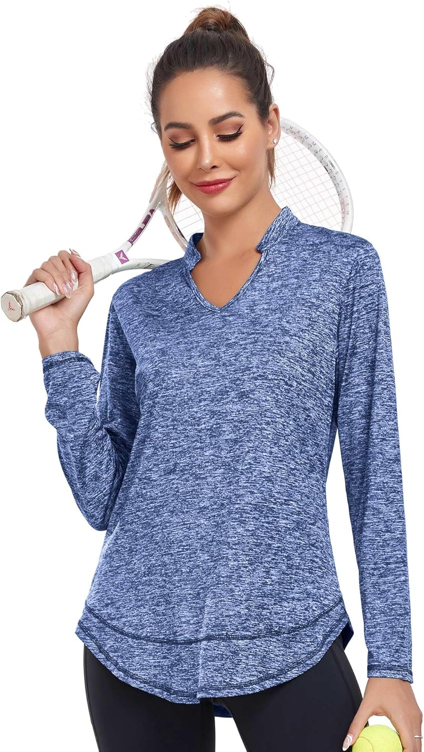 Absttith Women's Long Sleeve Workout Shirts Running Yoga Tops Athletic V Neck Sport Tee Side Split - Image 6