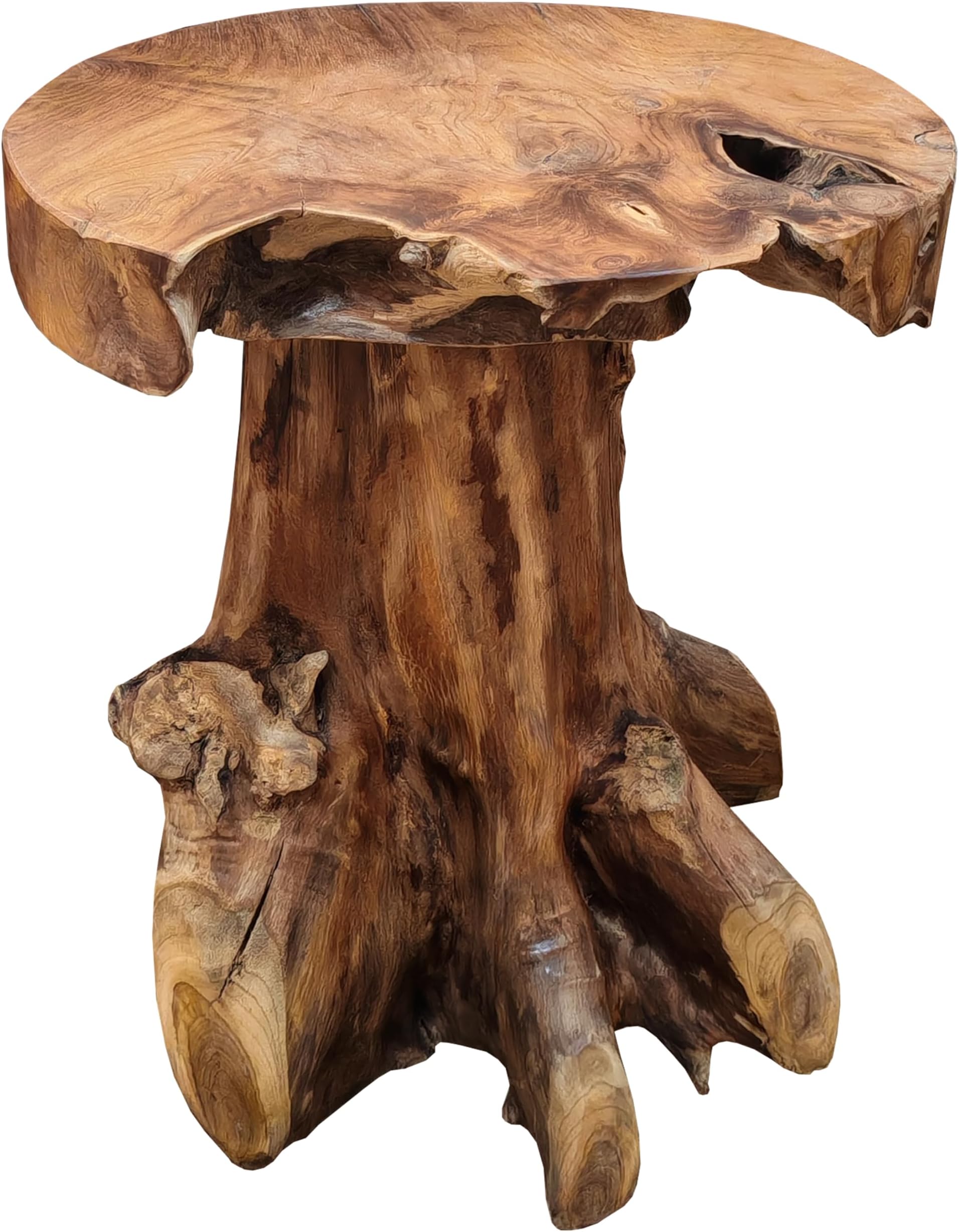 Teak Root Round Side Table, 50 x 50 x 60 cm, Natural Wood, Indoor/Outdoor