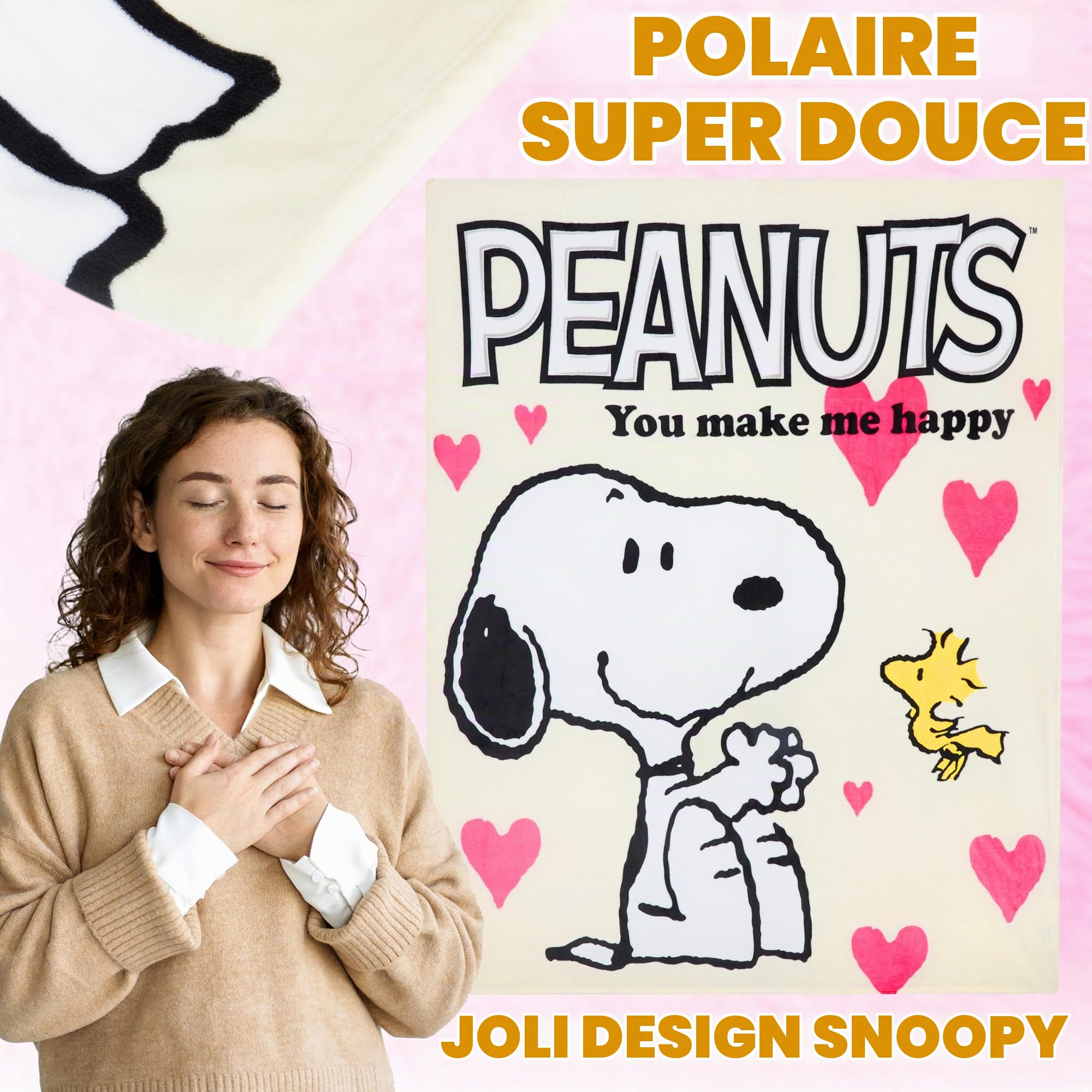 Peanuts Snoopy Couverture Polaire Enfant Adulte Plaid Lit 150x130 cm Ultra Doux et Moelleux Décoration Chambre Idée Cadeau Femme Fille et Ado