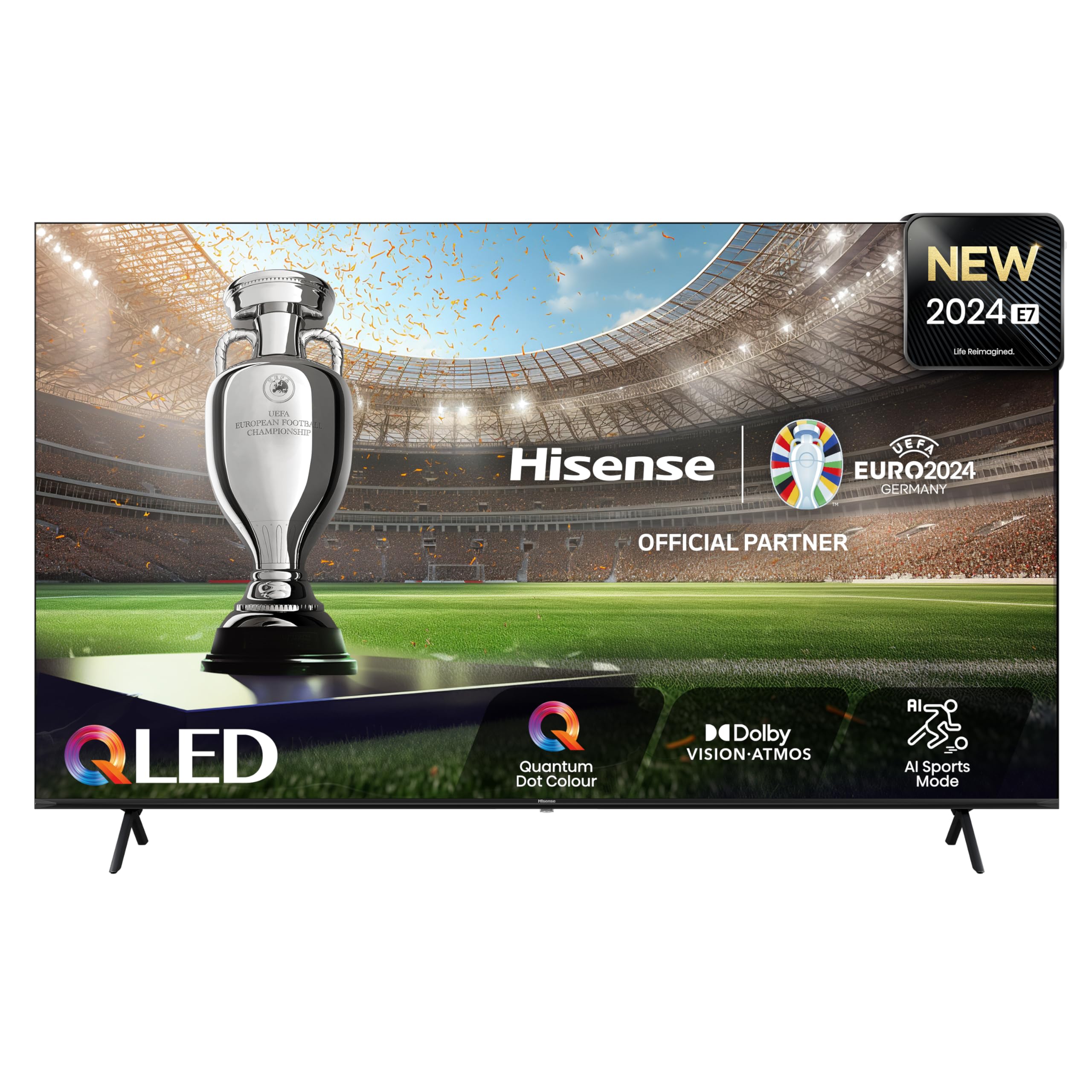 Hisense TV 85 pollici QLED 4K 85E77NQ, Smart TV VIDAA U7, Dolby Vision, HDR 10+, Game Mode Plus, Dolby Atmos, Alexa Built-in, VIDAA Voice, Tuner DVB-T2/S2 HEVC 10, lativù 4K 85 Pollici 2024 E77NQ