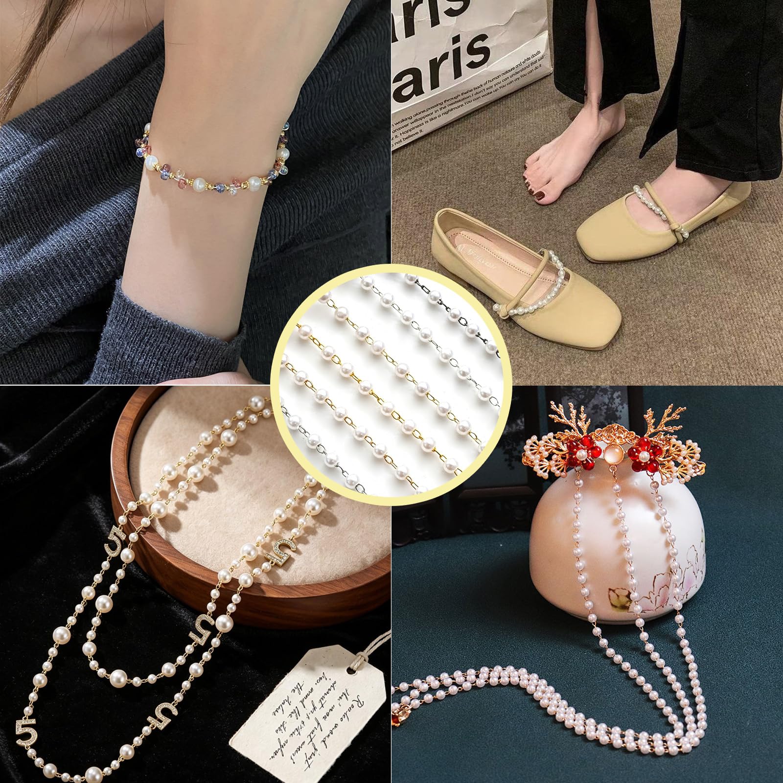 10 m sznurka z pereł, 3-10 mm, sznur z pereł, sznur dekoracyjny w stylu retro, do bransoletek, naszyjników, ślubów, imprez, dekoracji urodzinowych i projektów rękodzielniczych