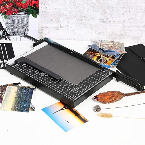 Miniatura 6 de Cortador de papel A4 con base de metal resistente, recortadora de papel a cuadrícula, máquina de manualidades de guillotina fotográfica, longitud de