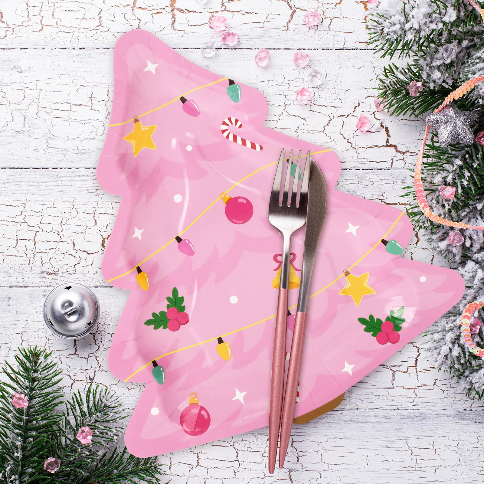 JarThenaAMCS 50 platos de papel de Navidad, platos desechables para árbol de Navidad, platos desechables para Navidad, fiesta de invierno, suministros de vajilla