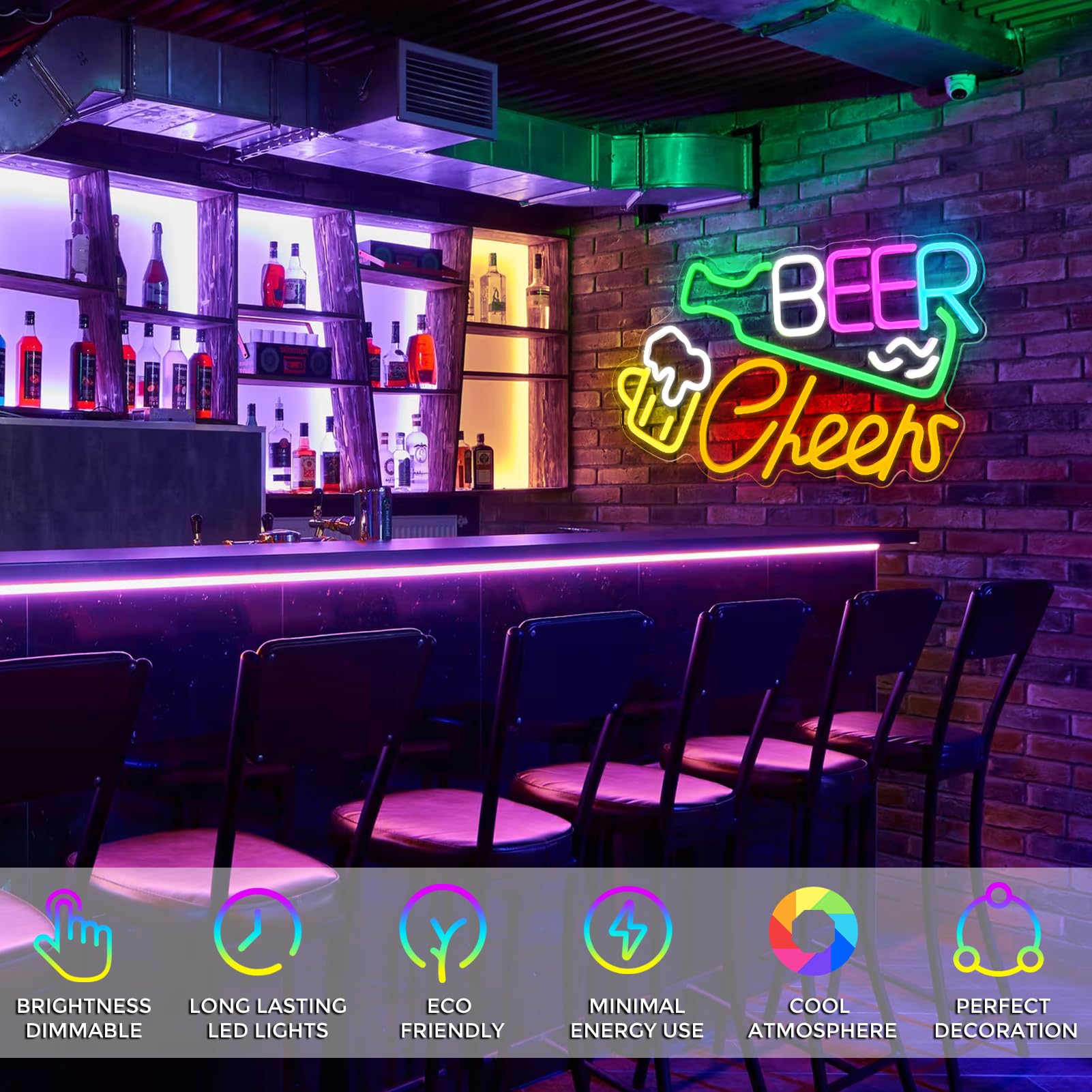 LightingWill Beer Cheers Neon Sign, Dimmable Neon Bar Sign for Wall Decor USB Powered LED Neon light Sign for Man Cave Home - Image 4
