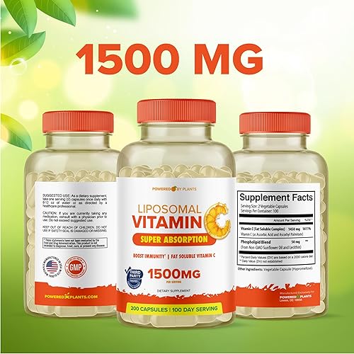 Miniatura 3 de Cápsulas liposomales de vitamina C de 1500 mg tamponadas de alta absorción VIT C, refuerzo del sistema inmunológico y colágeno, 1500 mg de alta