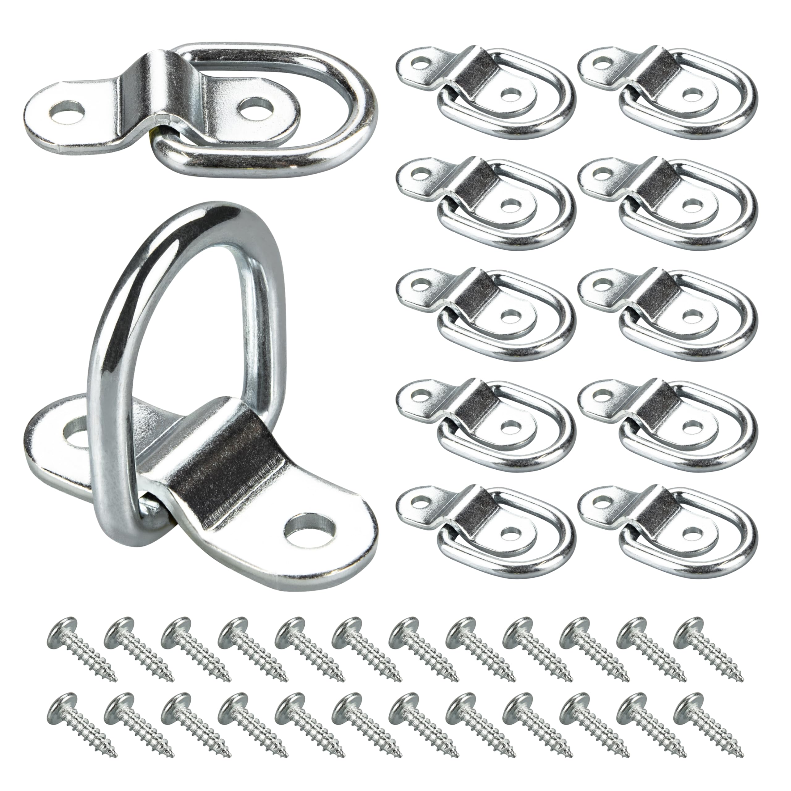 VEHIRIE 12Pcs D-Ring Tie Downs Anchors 1/4" Heavy Duty Steel Trailer Tie Down Hooks for Loads on Case SUV Truck Camper Motorhome Warehouse Boats Cargo Control Surface Mount with Screws