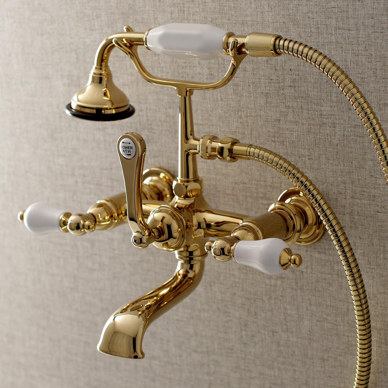 Polished Brass Wall Mount Clawfoot Tub Faucet with Hand Shower