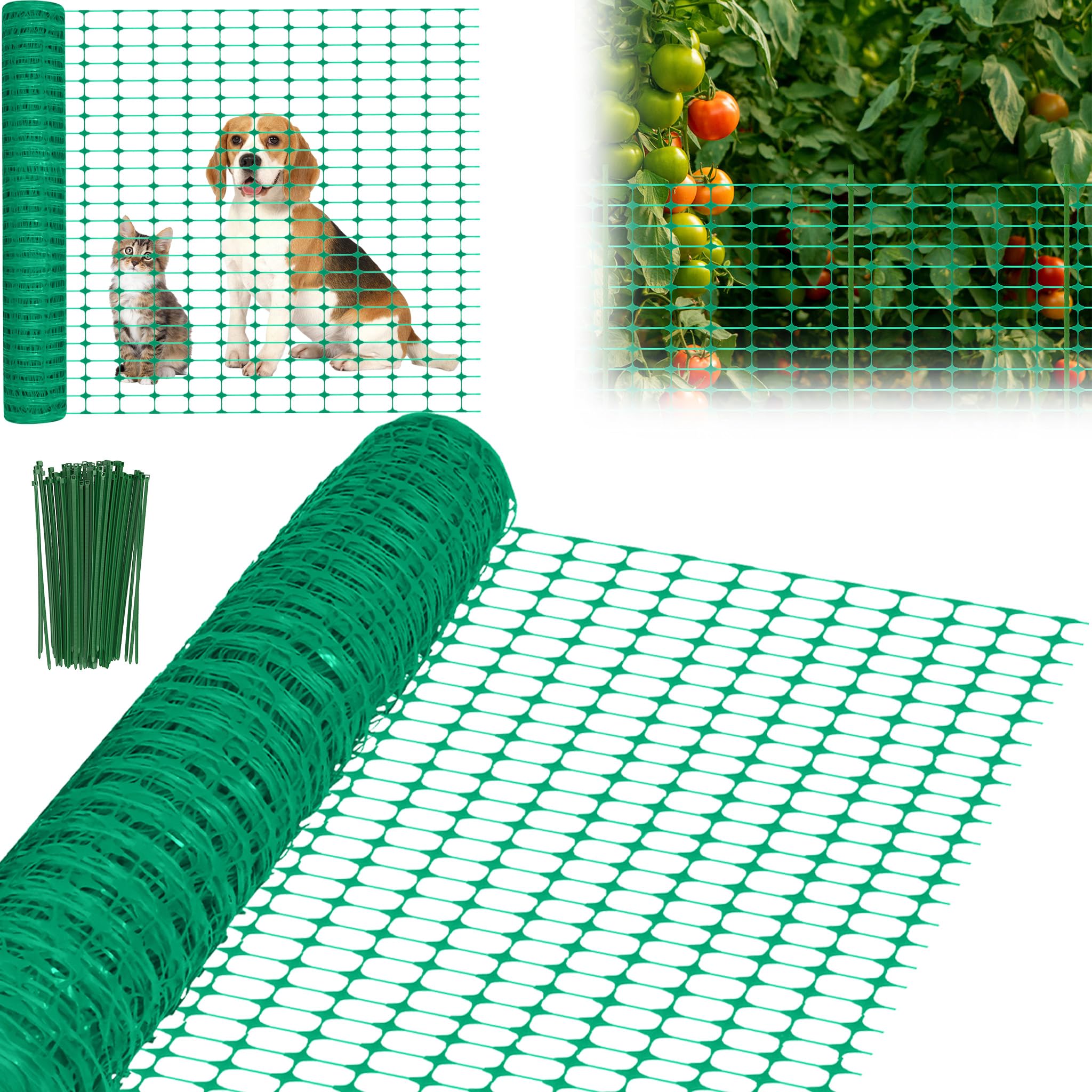 Red de seguridad verde de 80 m, polipropileno resistente a desgarros, para parcelas, jardines y obras, con 80 estacas y 250 bridas