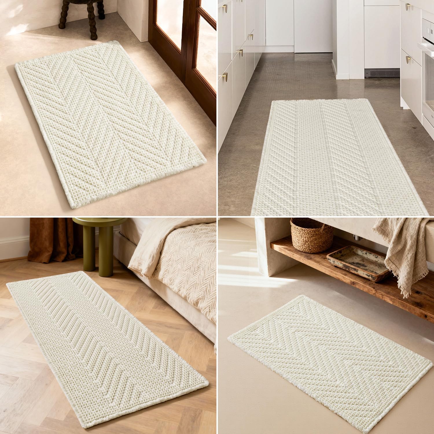 Sunfly Waffle Bath Mat, Boho Bathroom Rugs Non-Slip Washable Super Absorbent Quick Dry, Farmhouse Bathroom Decor 20"x30" Cream