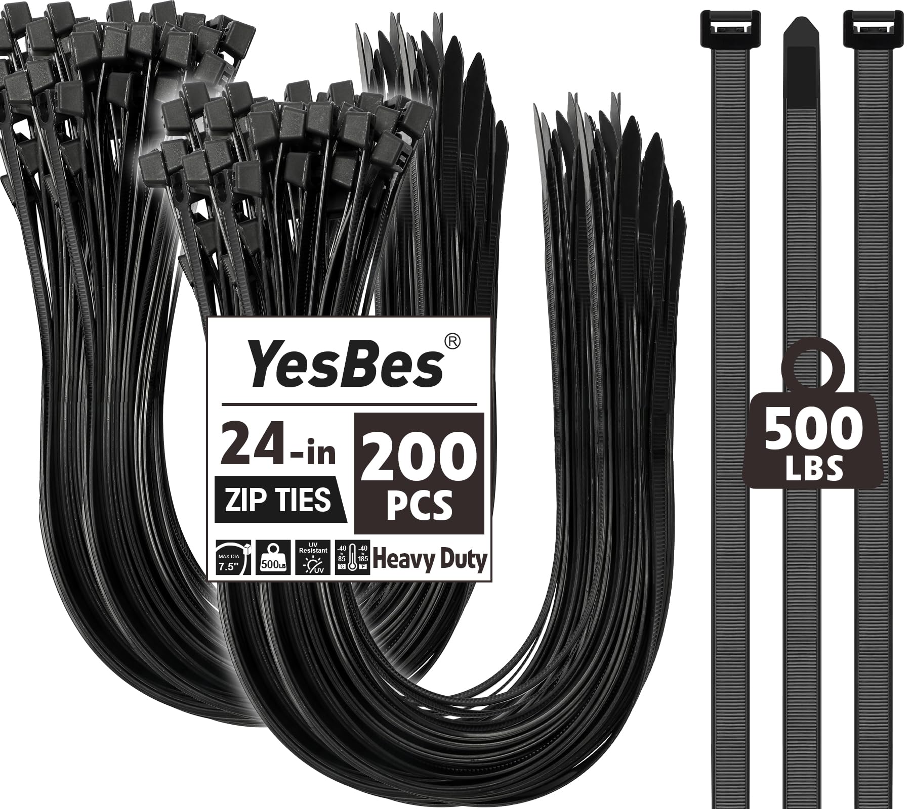 Photo 1 of  PCS Zip Ties 24 Inch Heavy Duty, Large Cable Ties 500lbs Tensile Strength, Black Zip Ties for Indoor and Outdoor Use, UV Resistant Wire Ties