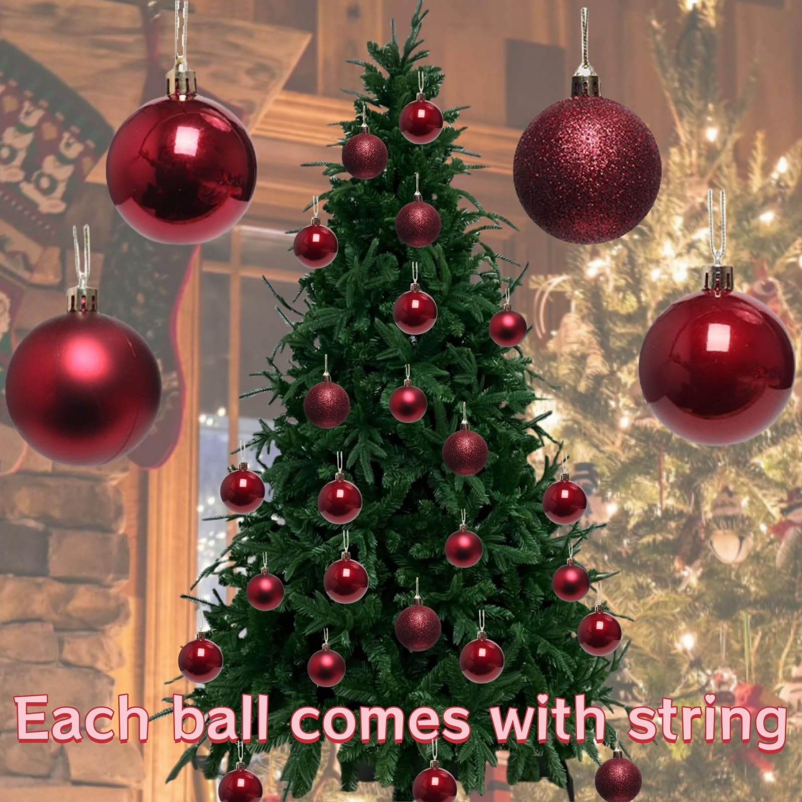 24 Stück Festliche Kugel-Ornamente, bruchsicher, 3-8cm Weihnachtskugeln, 4 Rottöne für Weihnachtsbäume, Hochzeiten und Heimdekoration, stilvolle Dekorationen (Burgunderrot, Durchmesser 6cm)