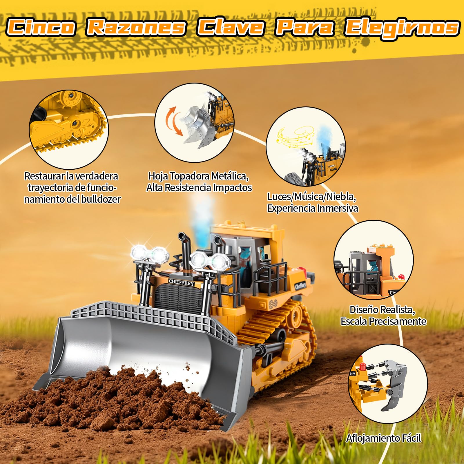 Bulldozer Teledirigido, 11 Canales Juguete de Bulldozer Teledirigido, 2.4 GHz Bulldozers RC con Luces y Efectos de Sonido, 1:20 Juguete Bulldozers de Regalo para Niños y Niñas de 4 a 12 Años