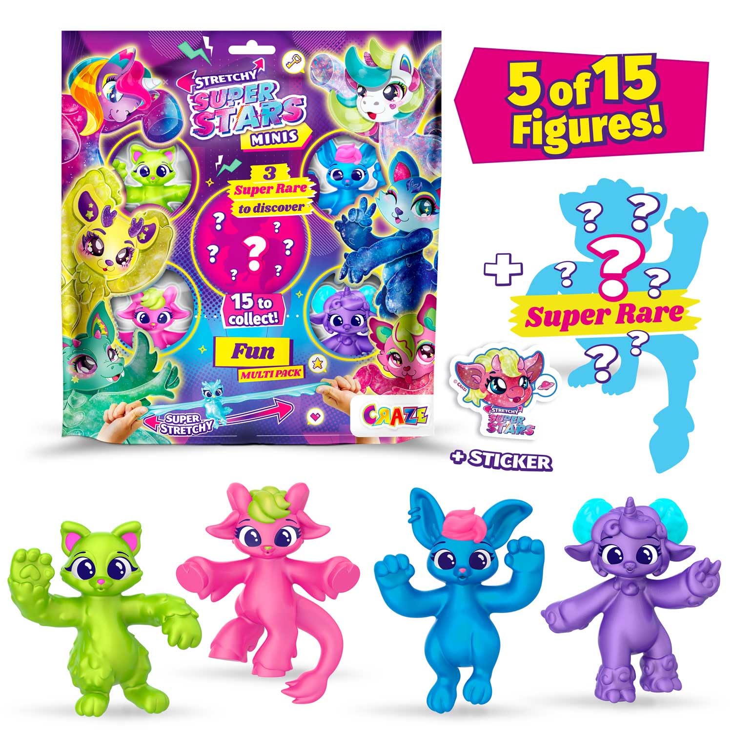 CRAZE STRETCHY SUPERSTARS Minis 5 Pack, Squishy Fidget Toys for Kids Age 3+, Stretchy Superhero Figures for Boys and Girls - Image 2
