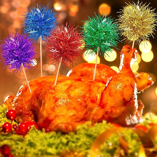 Vista 6 de Chinco 100 piezas de papel de aluminio para magdalenas de fuegos artificiales, espumillón brillante, decoración de pasteles, cóctel, fruta, palillo