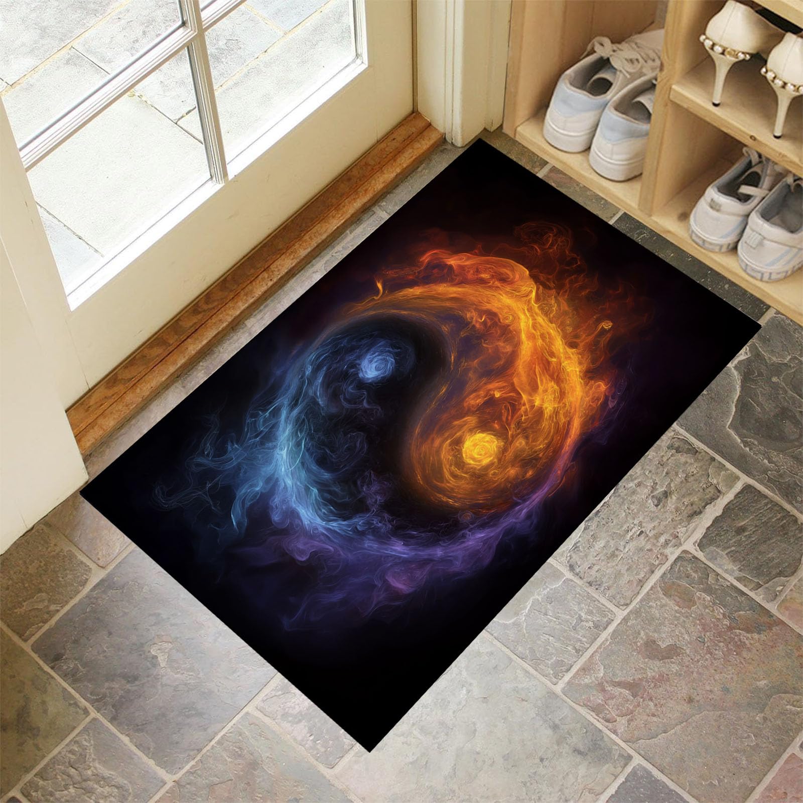 Tapis de sol lavable machine design fantastique Yin Yang textile haute densité 60x90