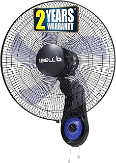 IBELL BLADE WF1980 Premium Wall Fan with 5 Leaf, Low Noise Motor,High Speed - Black, 9 inches