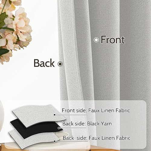 Miniatura 2 de SimpleHome Cortinas opacas 100% de lino blanco para sala de estar, 84 pulgadas de largo, cortinas texturizadas con pestañas traseras para