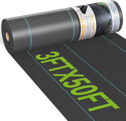 Tela de barrera de malezas de 3 pies x 50 pies para paisaje, tela tejida para control de malezas, tela geotextil tejida para contrapiso, terreno de