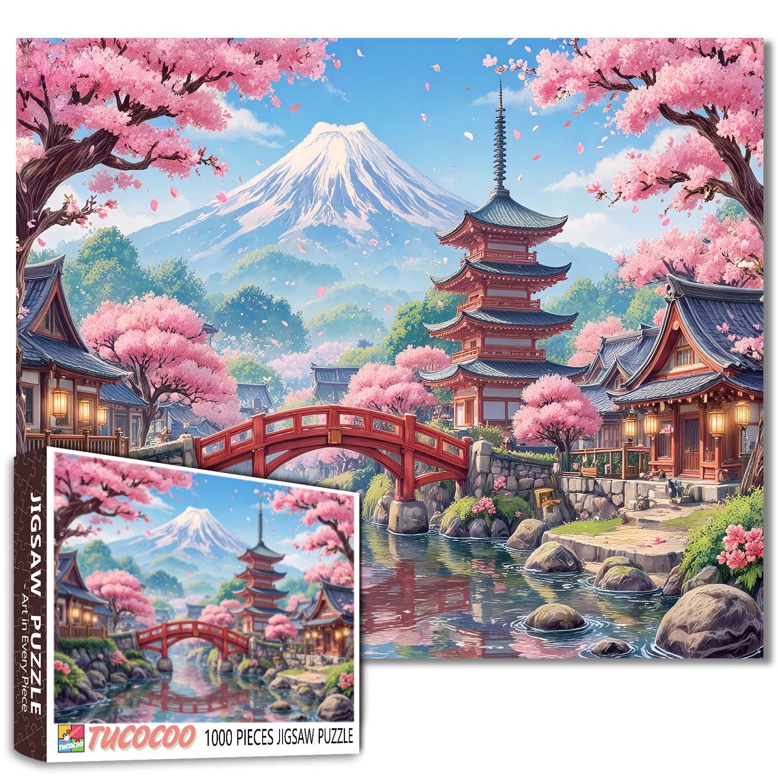 1000 Piece Jigsaw Puzzles for Adults Mount Fuji Jigsaw Puzzle Cherry Blossom 1000 Pieces Puzzles Japanese Garden Decor DIY Craft Bedroom Decor 19.7"x27.6" โ image 1