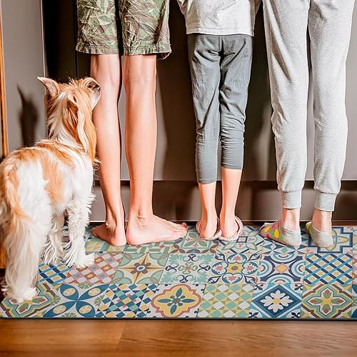 Miniatura 4 de chiinvent Tapetes cómodos de piso, 2 piezas, diseño de mármol abstracto, de PVC, impermeable, para el hogar, oficina, antideslizante, juego de