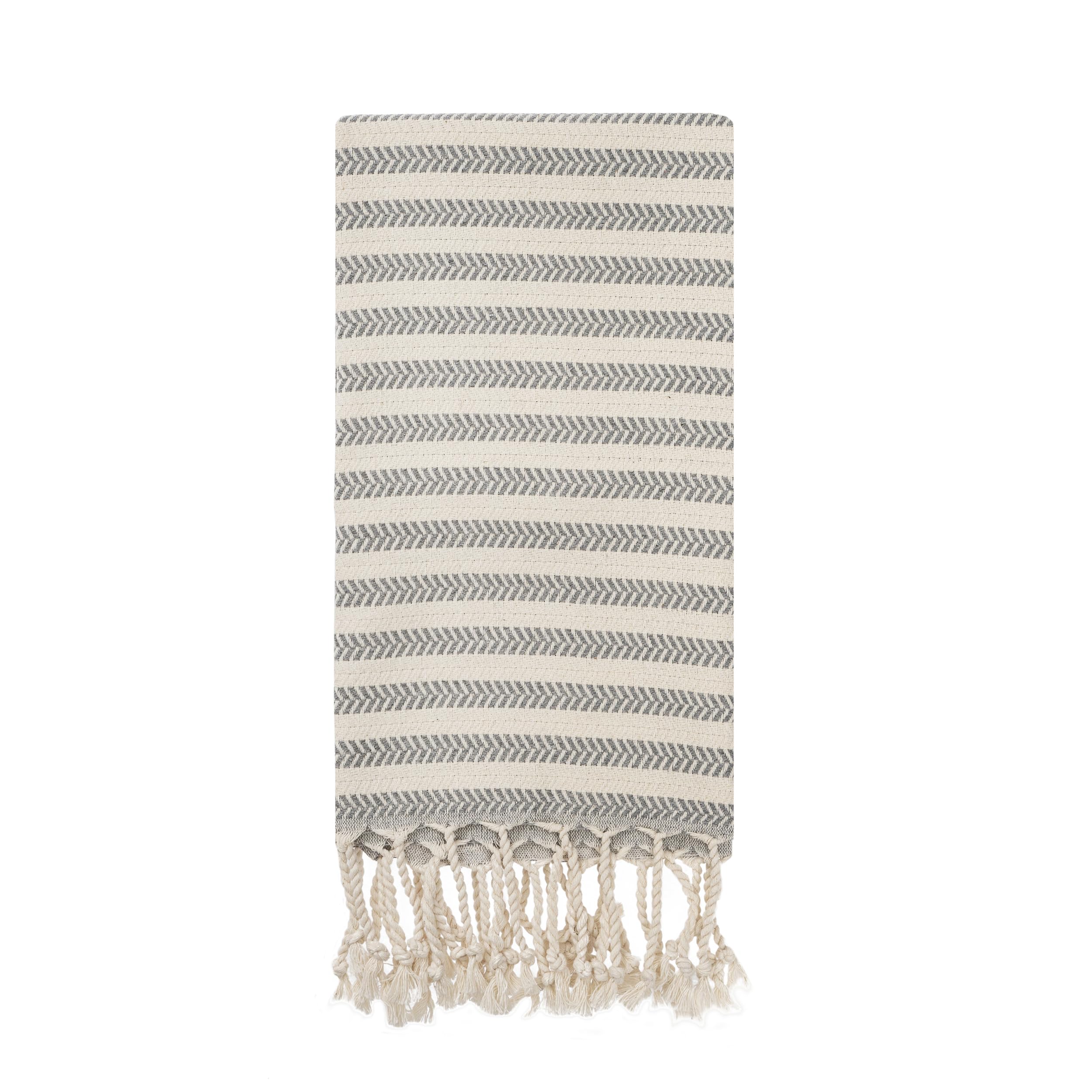 Blue Beach Turkish Towel Striped - 90 x180cm Large Turkish Hammam Peshtemal Towel - Super Absorbent, Quick Dry, Lightweight, Compact Towels for Swimming, Bath, Gym, Sauna and Travel (1, Silver Grey)