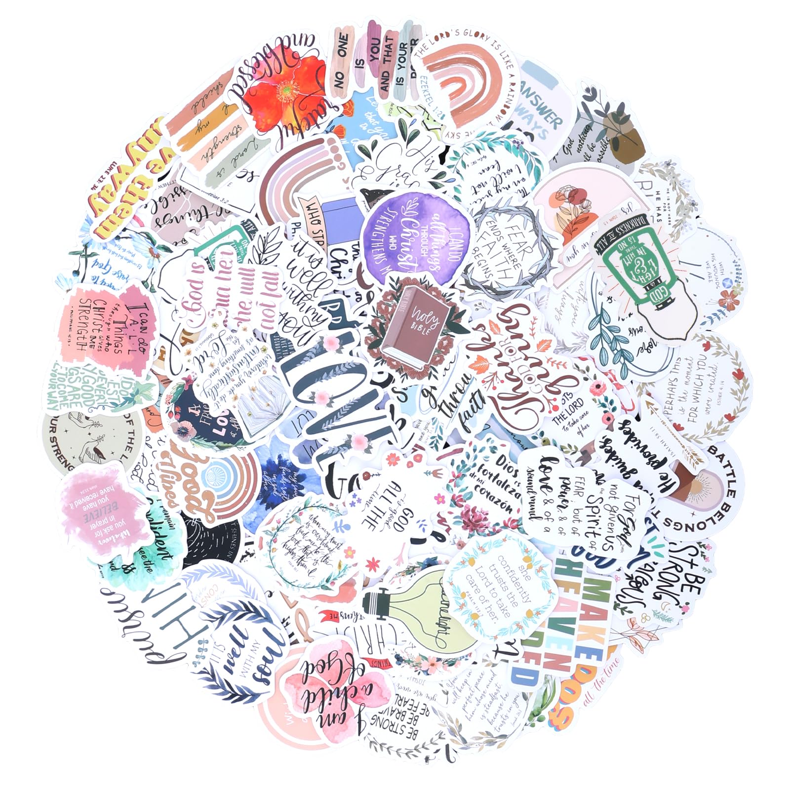 Teaaha 100 Pieces Bible Stickers Jesus Stickers Inspirational Quote, Christian Waterproof Stickers, Religious Affirmation Stickers, Holographic for Vision Board, Water Bottles, Laptops, Diaries