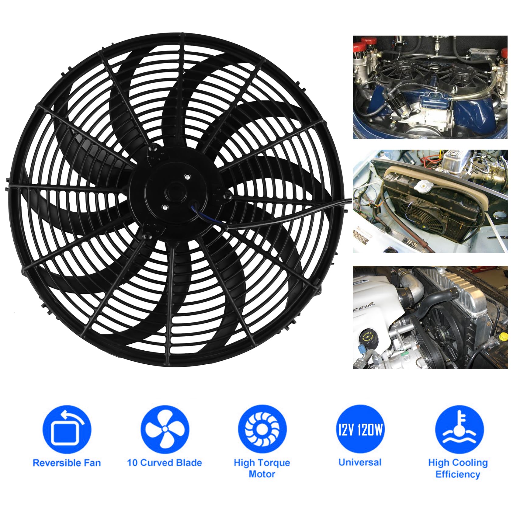 DOCAS 16 pulgadas 12V 120W Ventilador de refrigeración para automóvil,ventilador eléctrico universal con kit de montaje