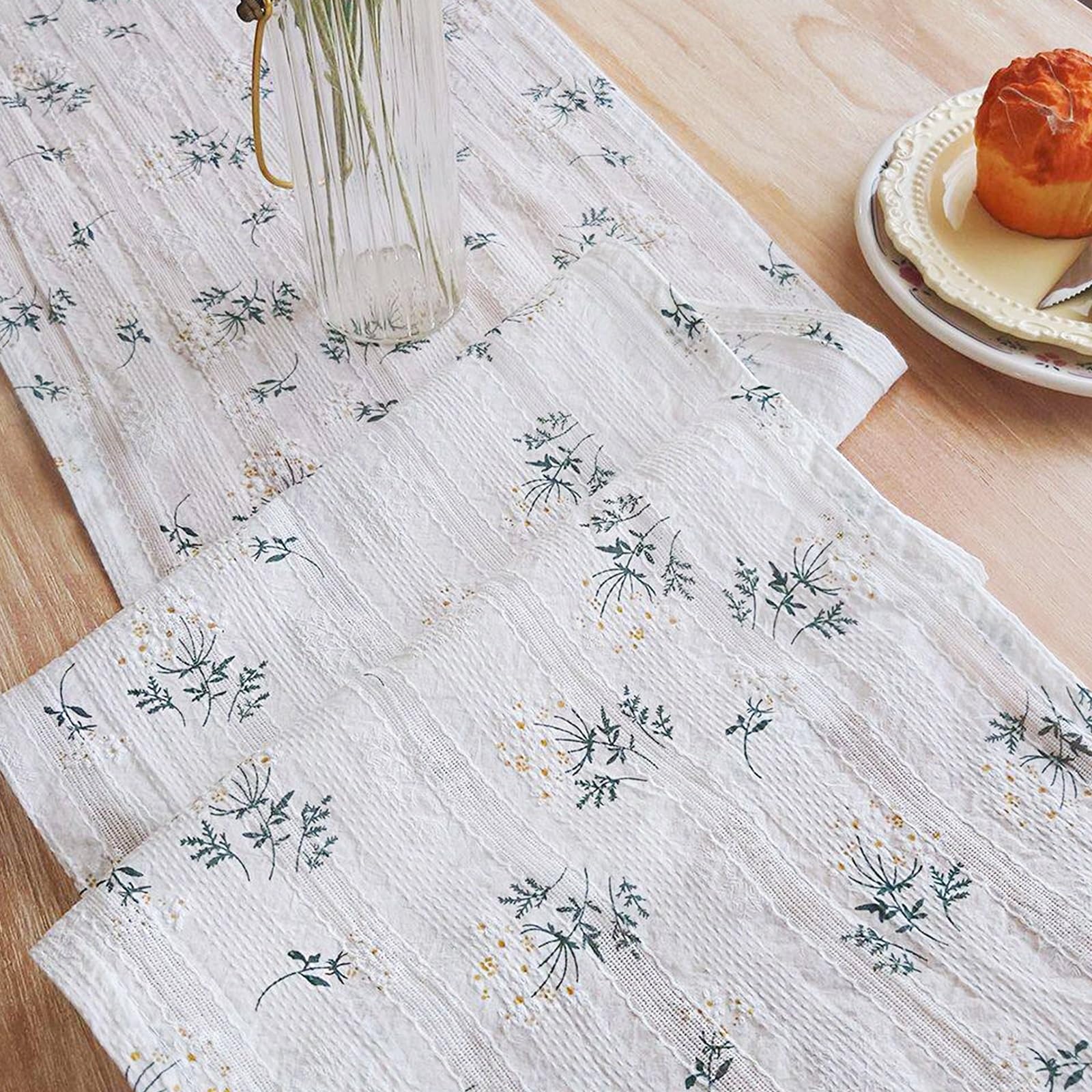 Rustic-style Table Runner,Cotton Table Runner,Minimalist Farmhouse Style; Suitable for Dining Tables, Weddings, and Holiday Home Decor(Green,L300cm/118.1in)