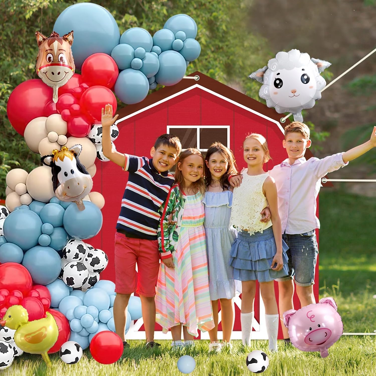 Farm Animals Party Decoration Set Farmhouse Backdrop Cow Balloon Garland Arch Kit Farm Theme Balloons Photo Booth Photography Background Decor for Halloween Birthday Kids Baby Shower Party Supplies