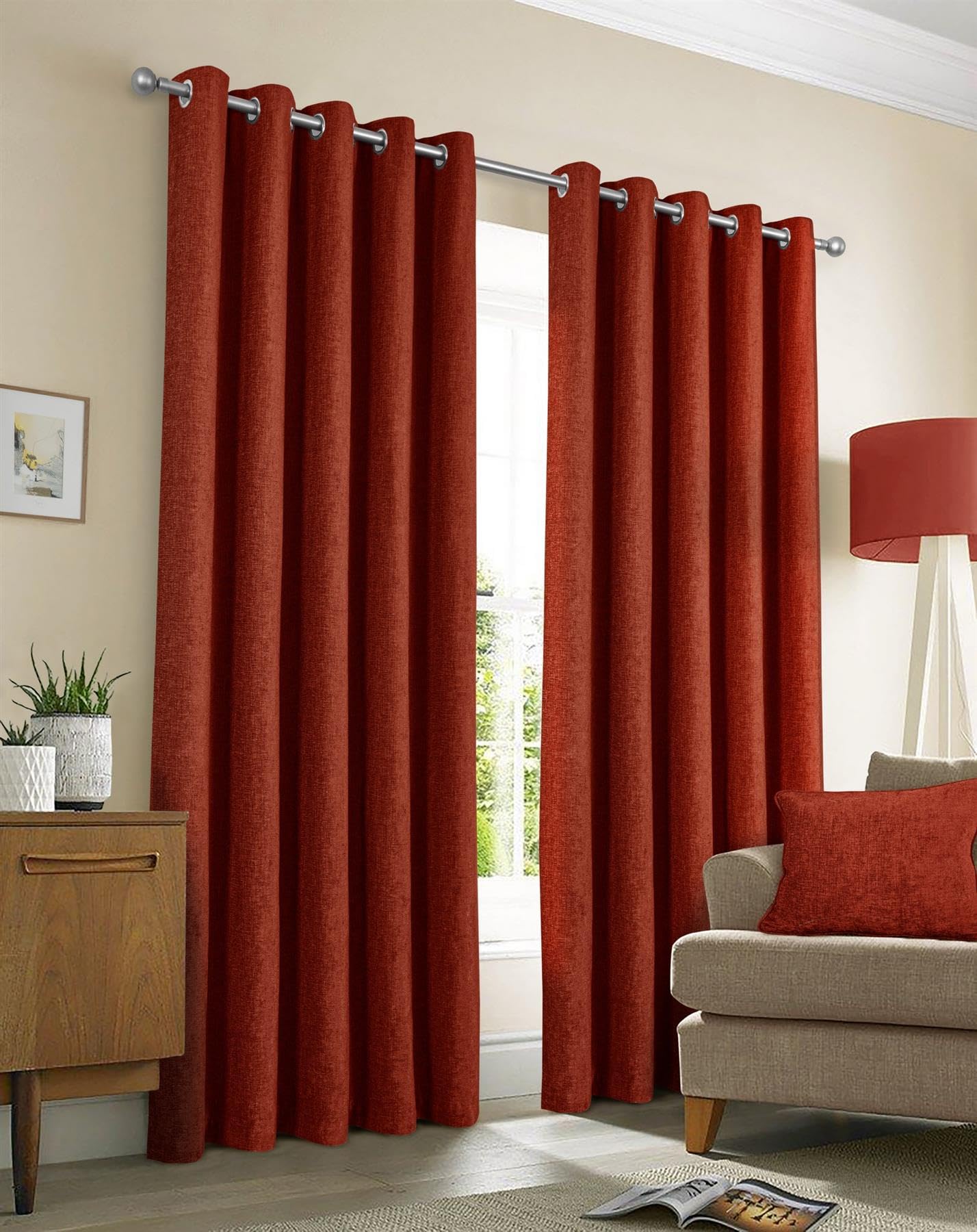 Sundour Amberley Eyelet Ring Top Curtains Orange 90x90