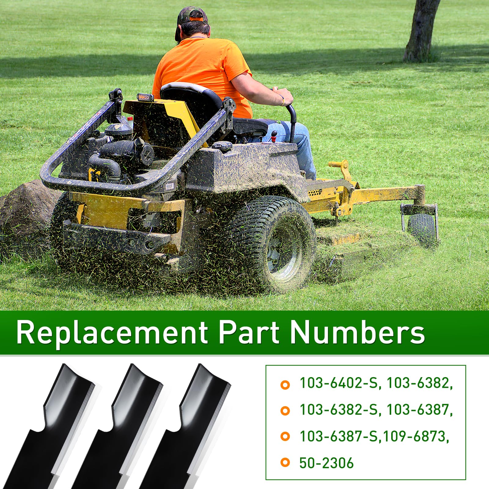Hoja 103-6402 compatible con Ex Mark Deck Lazer Z Turf Tracer Pioneer de 52 pulgadas, hoja de cortacésped de alta elevación sustituye a 103-6402-S 103-6382 103-6387-S a ro 109-6873, 18 pulgadas