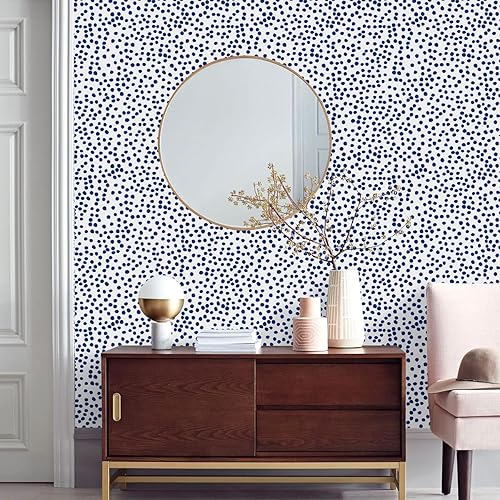 Miniatura 6 de Jeweluck Papel tapiz blanco y negro para despegar y pegar, papel de contacto de lunares, papel de contacto de lunares de 17.7 x 118.1 pulgadas,