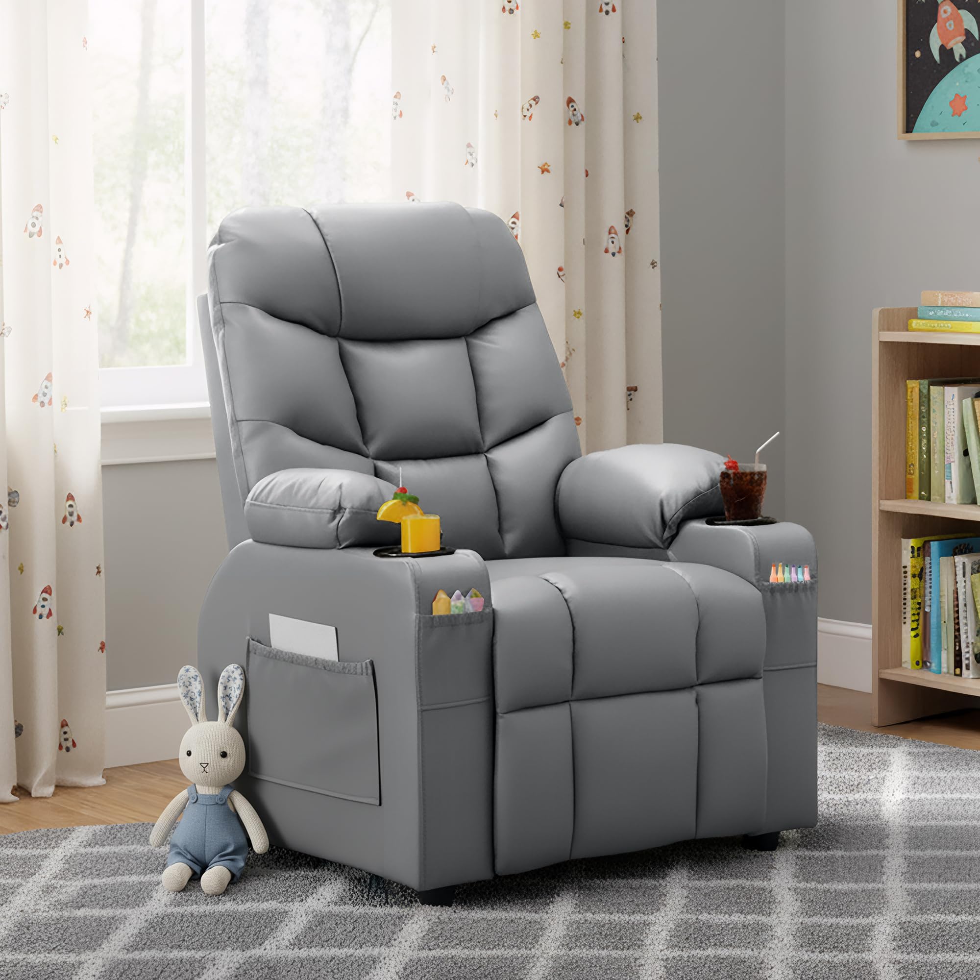 Donut Larger Kids Reclining Chair Leather Recliner Sofa Push Back Children Ages 3-12