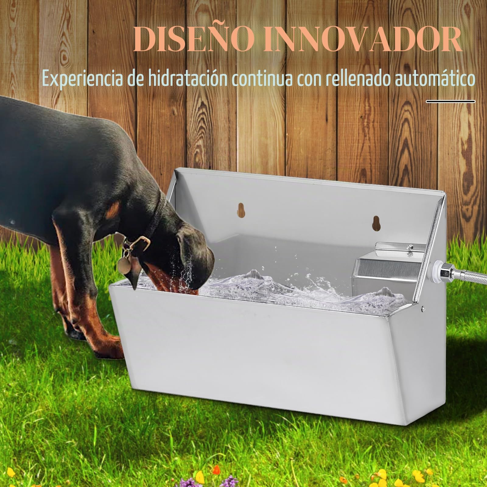 Dispensador automático de agua para perros de 7 l, bebedero de agua para exteriores, acero inoxidable 304, llenado automático para mascotas