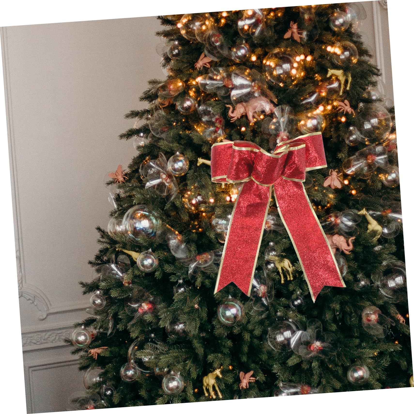 KOMBIUDA 25piezas Lazo De Tela para Decoración Navideña Adornos De Árbol De Navidad Rojo Decoración De