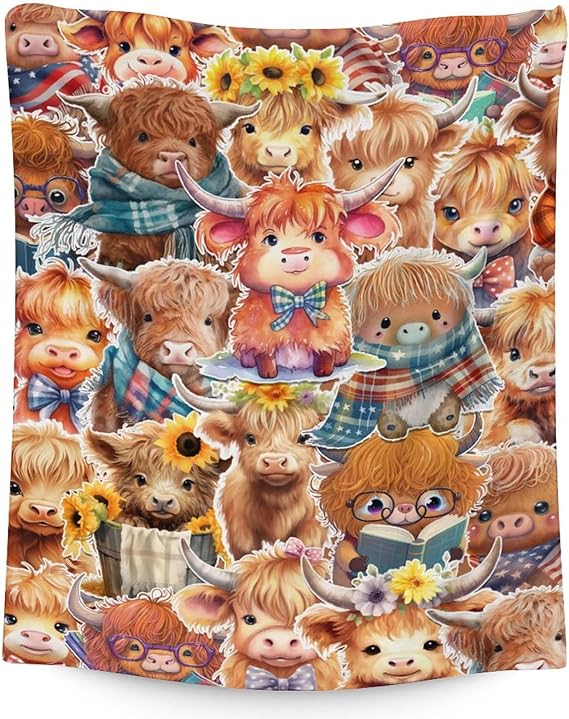 Highland Cow Blanket Gifts - 30x40 Inches Cute Throw Blanket for Girls & Boys - Brown Soft Fuzzy Blankets for Couch & Office