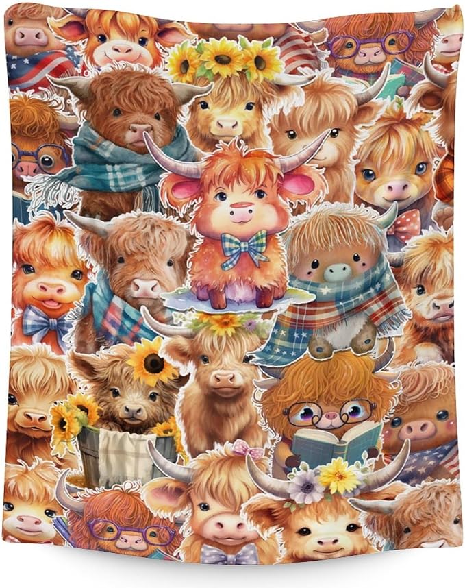 Highland Cow Blanket Gifts - 30x40 Inches Cute Throw Blanket for Girls & Boys - Brown Soft Fuzzy Blankets for Couch & Office