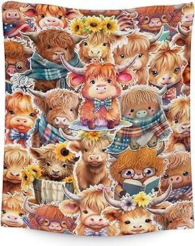 Highland Cow Blanket Gifts - 30x40 Inches Cute Throw Blanket for Girls & Boys - Brown Soft Fuzzy Blankets for Couch & Office