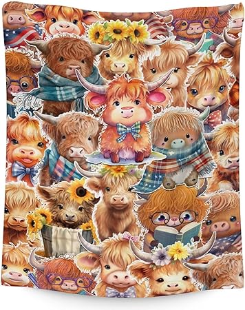 Highland Cow Blanket Gifts - 30x40 Inches Cute Throw Blanket for Girls & Boys - Brown Soft Fuzzy Blankets for Couch & Office