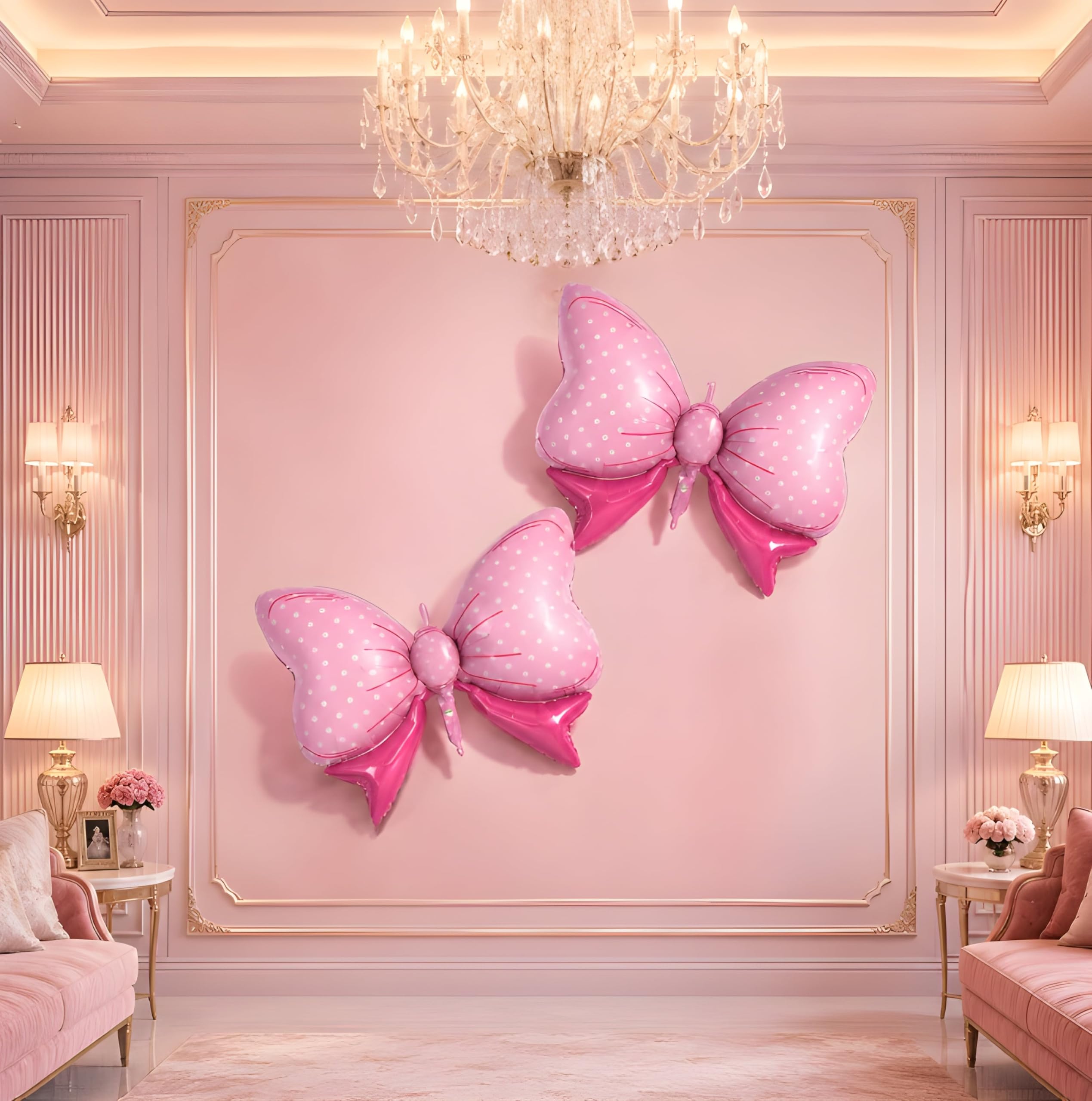 GROOVYDUDZ Large Pink Bow Foil Balloon Decoration for Baby Shower | Girl Birthday | Bowtie Balloon Party Decorations (Pack of 2)-image-10