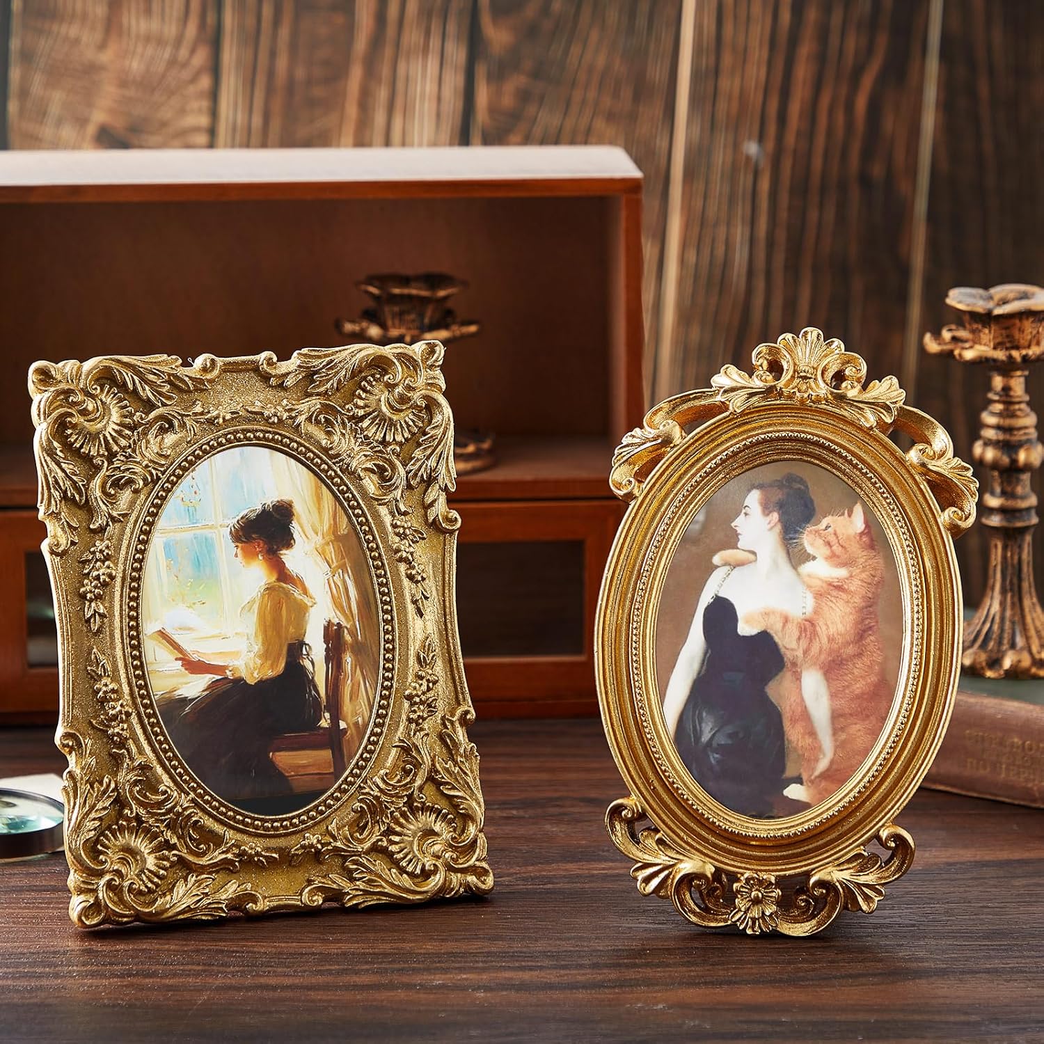 Thyle ヴィンテージフォトフレーム ビクトリア朝の装飾 ゴールド ヴィンテージフレーム 壁掛け アンティークフォトフレーム 卓上