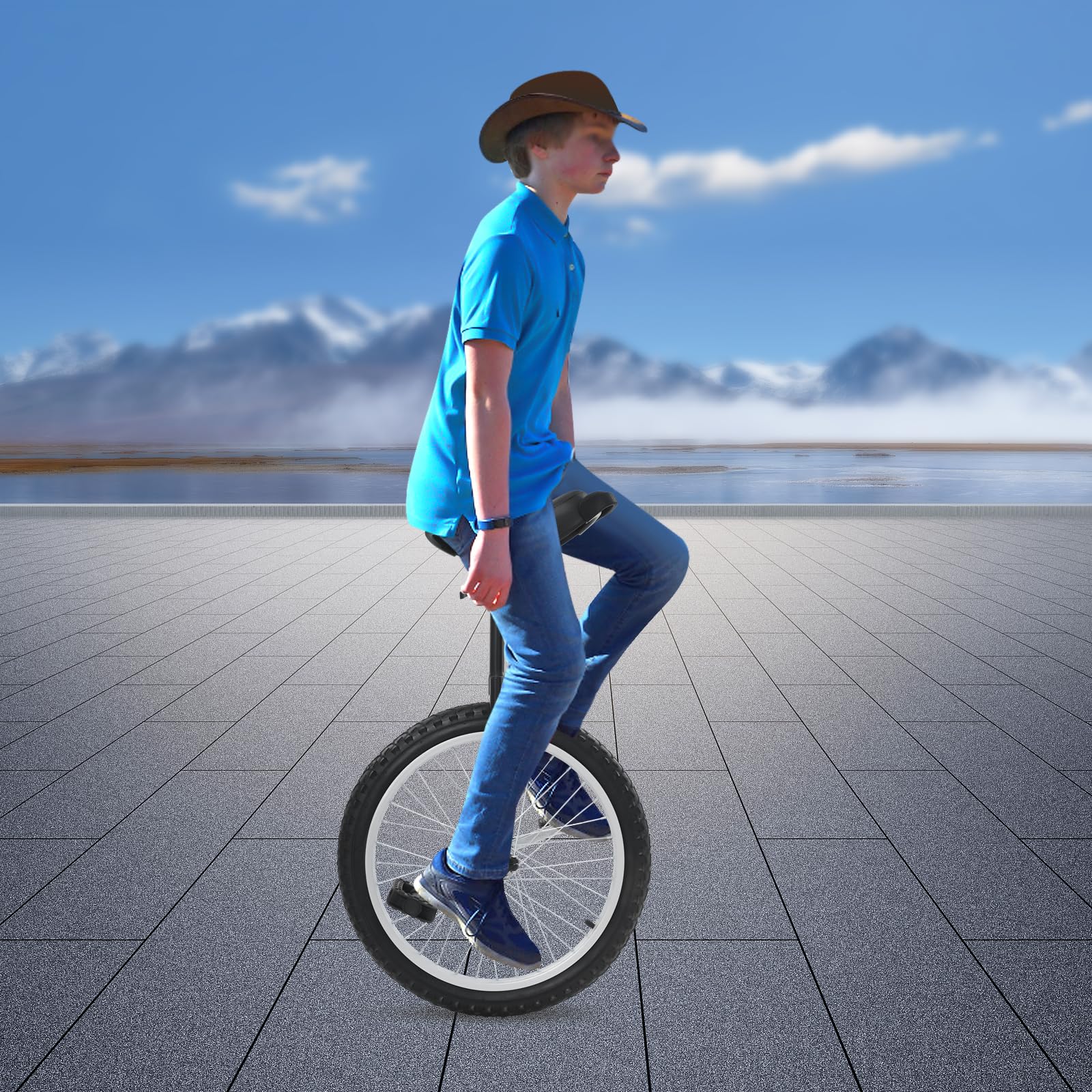 LyeXD 20Inch Outdoor Wheel Unicycle, One Wheel Bike Adjustable Seat Exercise Bicycle with Anti-Skid Alloy Rim and Pedal for 5-60 Years Old, Outdoor Sports Fitness Exercise Unicycle (Black)