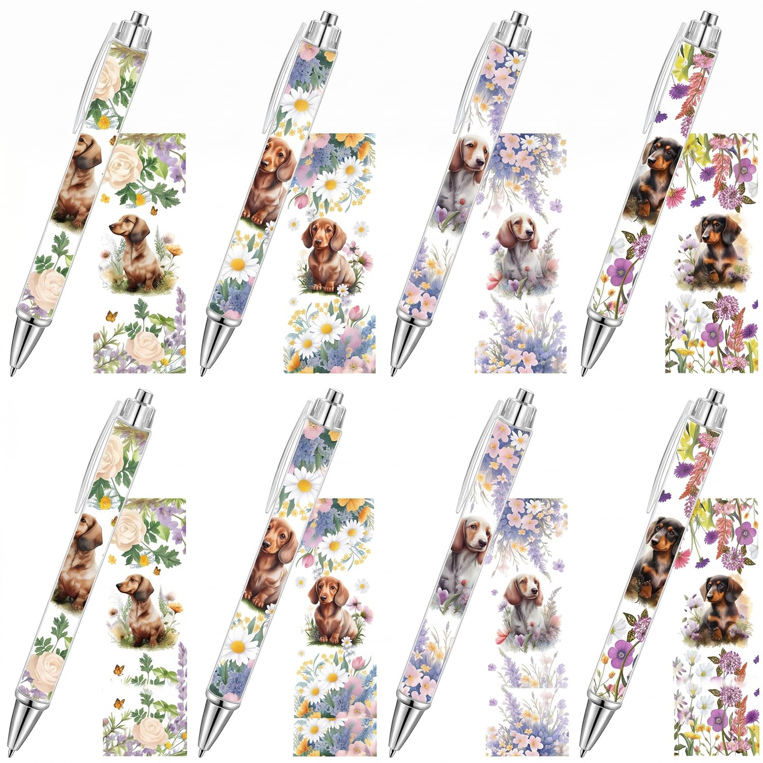 8Pcs Dachshund Ballpoint Pens, Cute Dachshund Gifts for Women, Animal Ball Point Pens, Retractable Ballpoint Pen, Sausage Dog Gifts for Puppy Lover, Funny Dog Stationery for School, Office & Desk
