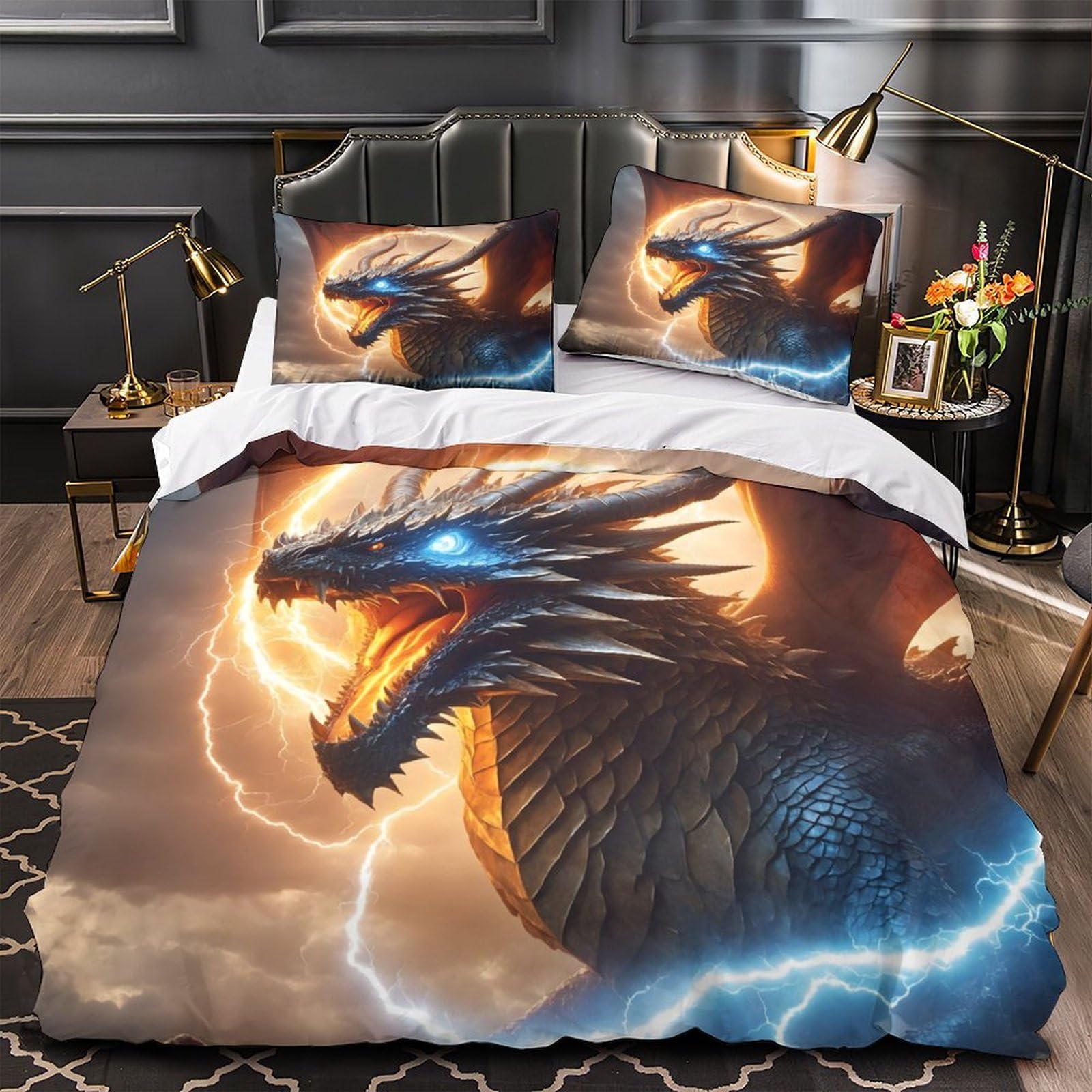 Housse de couette dragon 3D 200x200 microfibre anti-allergique sans repassage